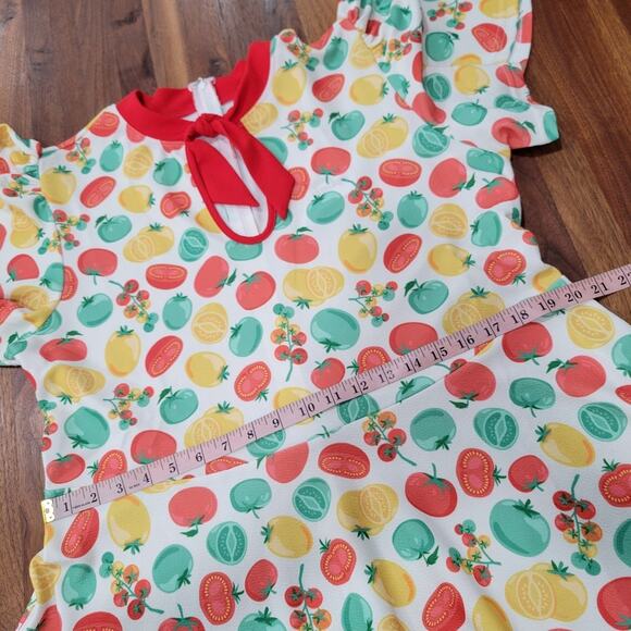 Unique Vintage Ivory Red Tomato Print Flare Dress Size 1X (16) - Picture 10 of 12